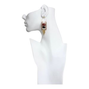 Long Hoop Glass Stone Earrings